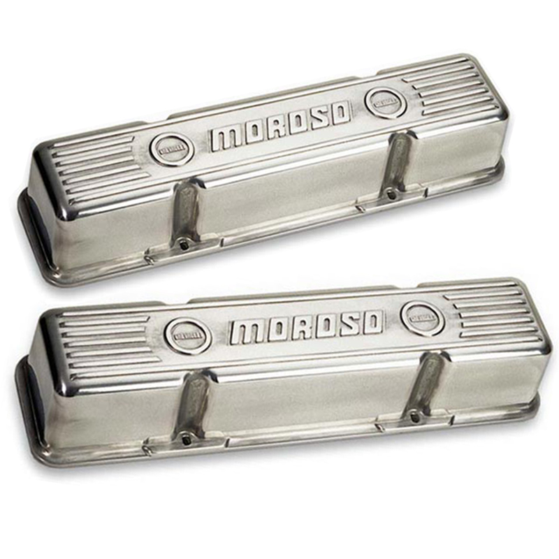 Moroso Polished Aluminum Valve Covers Chev SB Tall W Logo